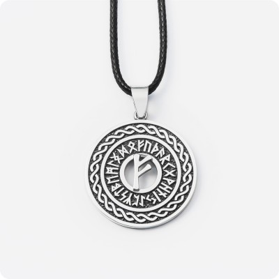 Руна Феху (Феу) из серебра в руническом круге Старшего Футарка