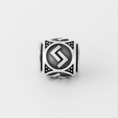 Шарм-бусина с руной Йера (Яро) из серебра