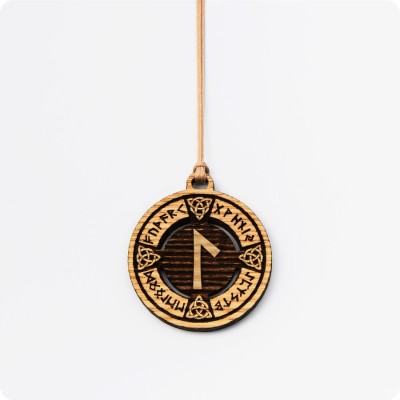 Руна Лагуз (Легр) в руническом круге из дерева (Дикий Лук)