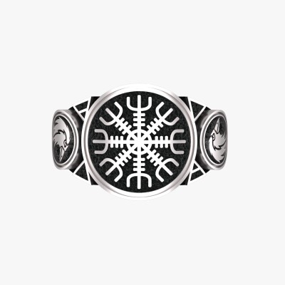 Кольцо Шлем Ужаса с воронами Одина