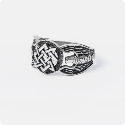 Кольцо со Звездой Руси (Квадрат Сварога) и соколами