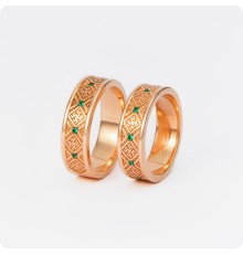 Обережное кольцо из золота Одолень трава и Цветок папоротника