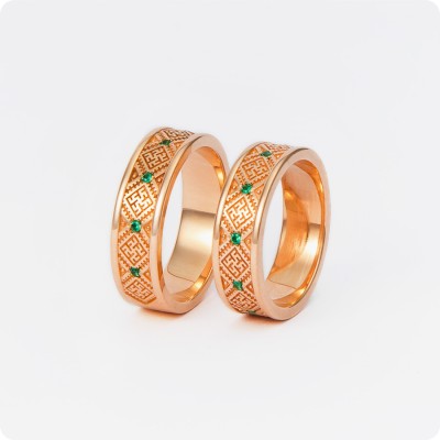 Обережное кольцо из золота Одолень трава и Цветок папоротника