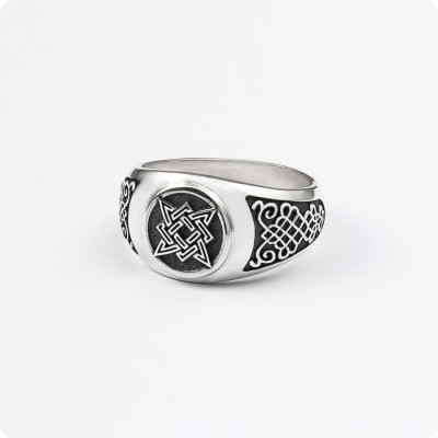 Кольцо-перстень с Оберегом Звезда Руси (Квадрат Сварога)