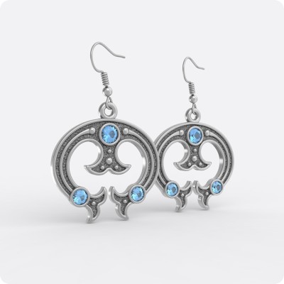 Серьги Лунница из серебра (три камня)