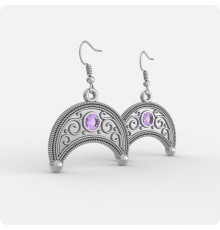 Серьги Лунница из серебра с камнем
