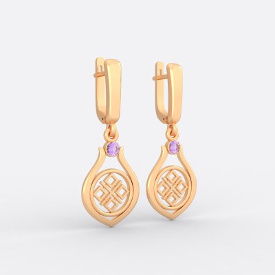 Серьги со славянским оберегом Макошь (Мокошь) из золота на английском замке