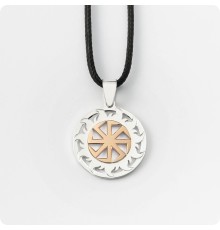 Оберег Коловрат из серебра с золотом в Солнечном Круге (осолонь)