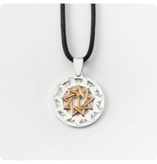 Оберег Меч острием вниз из серебра с золотом в Солнечном Круге