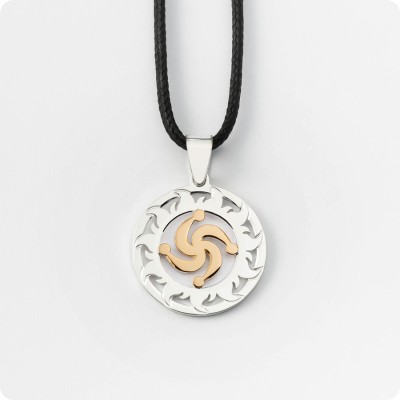 Оберег Символ Рода из серебра с золотом в Солнечном Круге