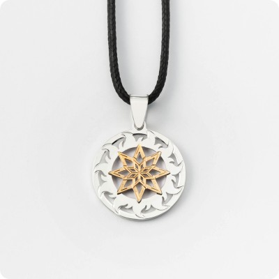 Оберег Алатырь-щит из серебра с золотом в Солнечном Круге