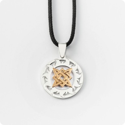 Оберег Звезда Руси (Квадрат Сварога) из серебра с золотом в Солнечном Круге