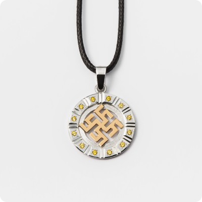 Оберег Цветок Папоротника с камнями (серебро с золотом)