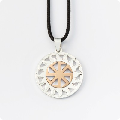 Оберег Коловрат из серебра с золотом (Солнце Славян)