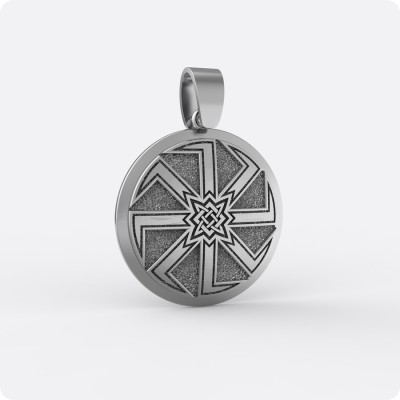 Оберег Коловрат со Звездой Руси (Квадрат Сварога) в два уровня из серебра