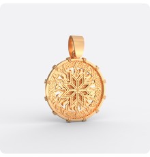 Двухсторонний оберег Алатырь-Коловрат с Солнцем из золота