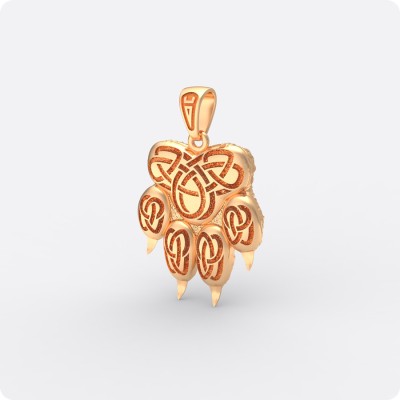 Оберег печать Велеса (Волоса) из золота - Волчья лапа (объёмная)