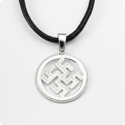 Оберег Цветок Папоротника из серебра в круге