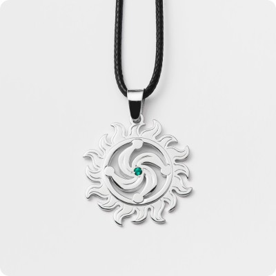 Оберег Символ Рода из серебра в Солнышке (с камнем)